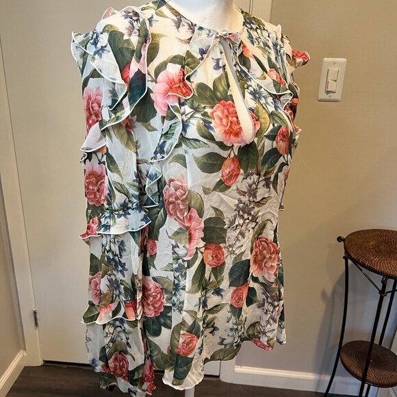 NWT Nicholas Floral Print 100% Silk Belle Ruffle Long Sleeve Blouse, Size 8 - Picture 7 of 16